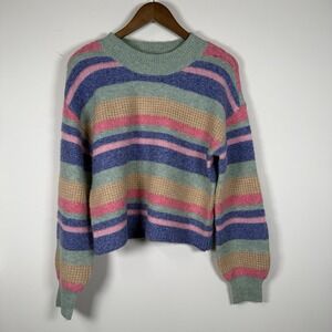 Jessica Simpson Women's Rainbow Sweater Knit Horizontal Stripe Pastel Medium